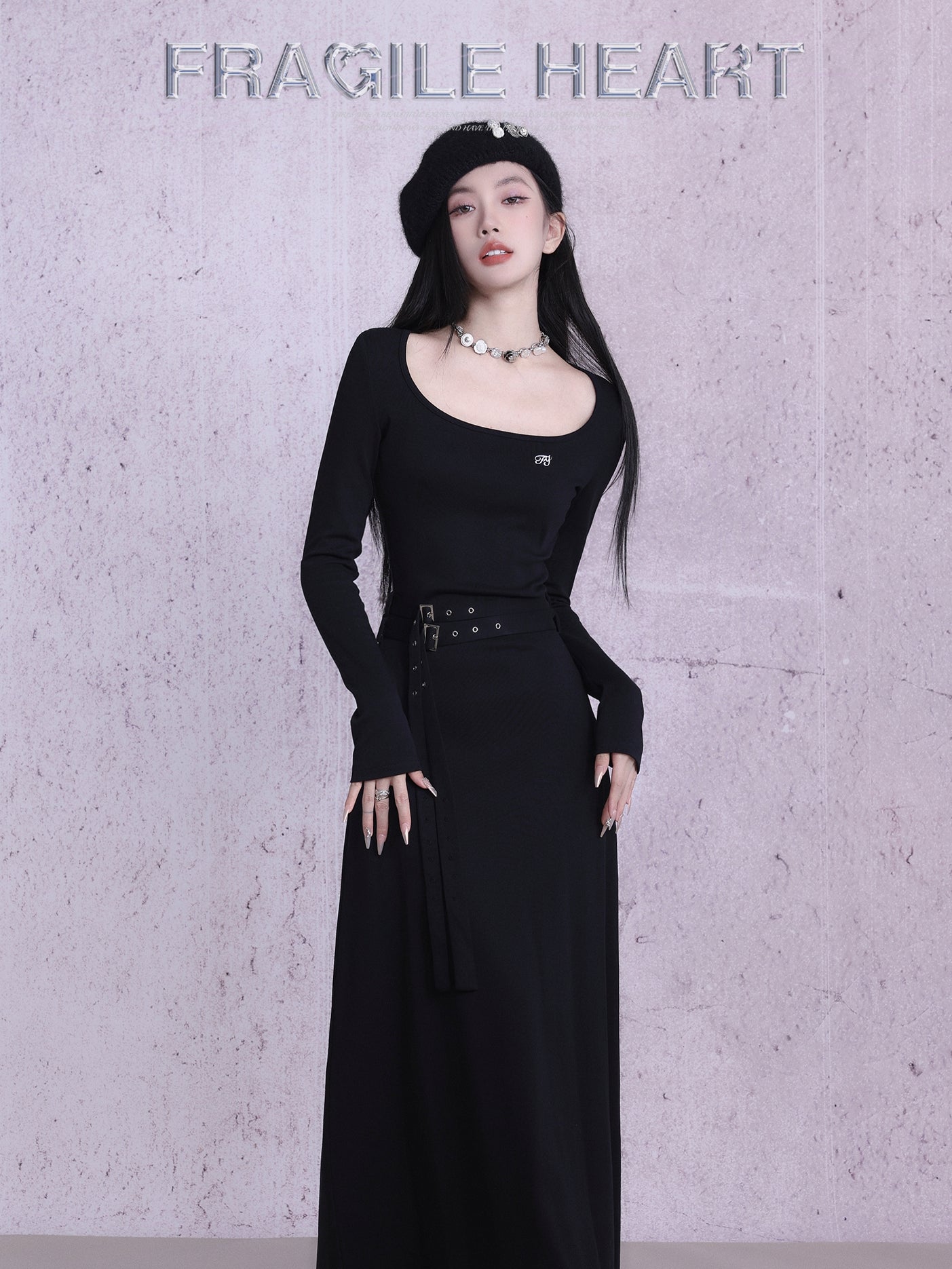 Long Belt Stretch Knit One-Piece