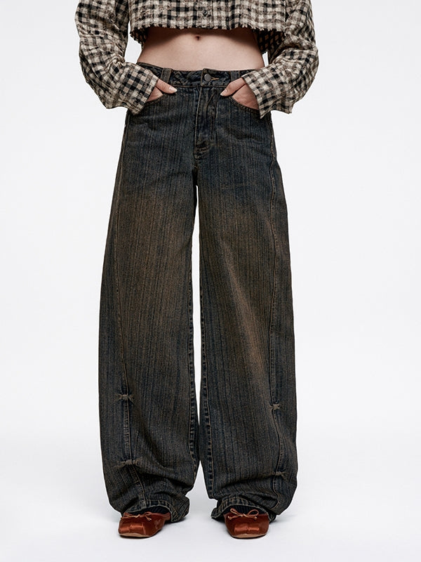 Denim Loose Balloon Casual Plain Wide-Pants