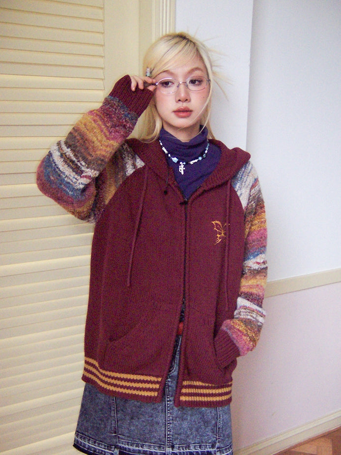 Double-Zip Colorful Hoodie Casual Retor Cardigan