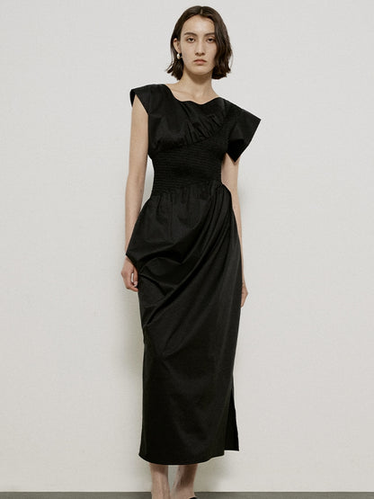 Asymmetry Glossy Drape Nichi Elegant Long One-piece