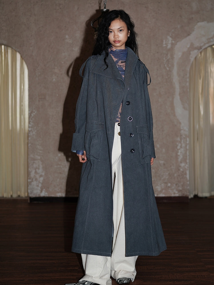 Denim übergroße Big-Silhouette Casual Long Coat übergroß