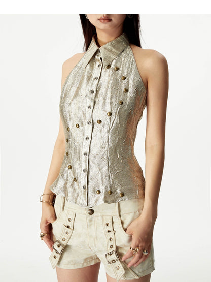 Metallic Sleeveless Studs Blouse