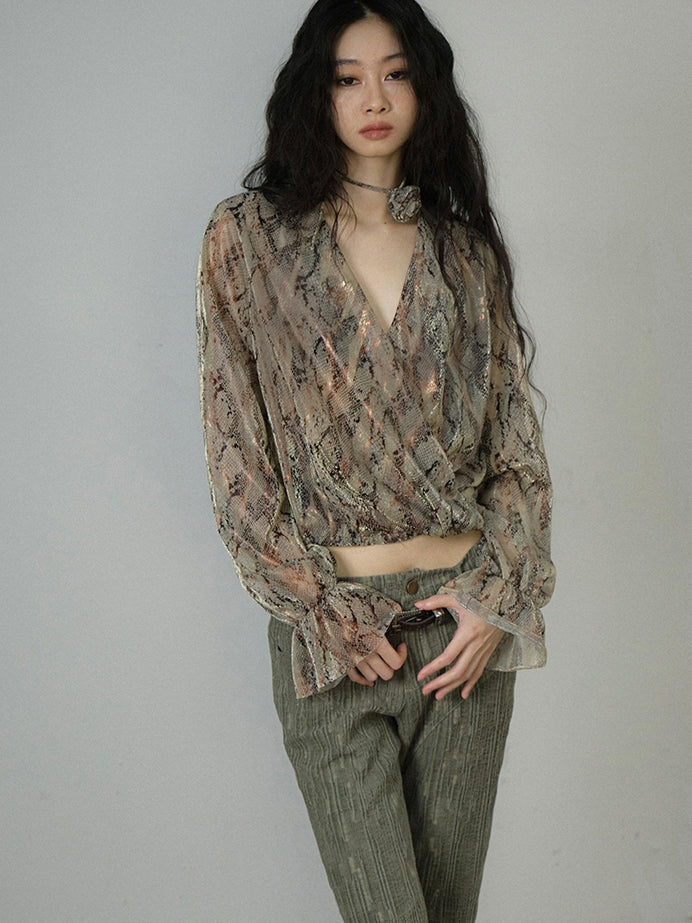 Python Mesh Animal Nichi Cache-Coeur Candy-Sleeve Tops