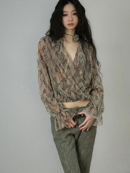 Python Mesh Animal Nichi Cache-Coeur Candy-Sleeve Tops