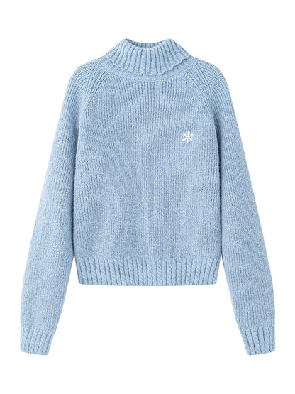 Turtle-Neck Velvet Simple Pale-Tone Knit