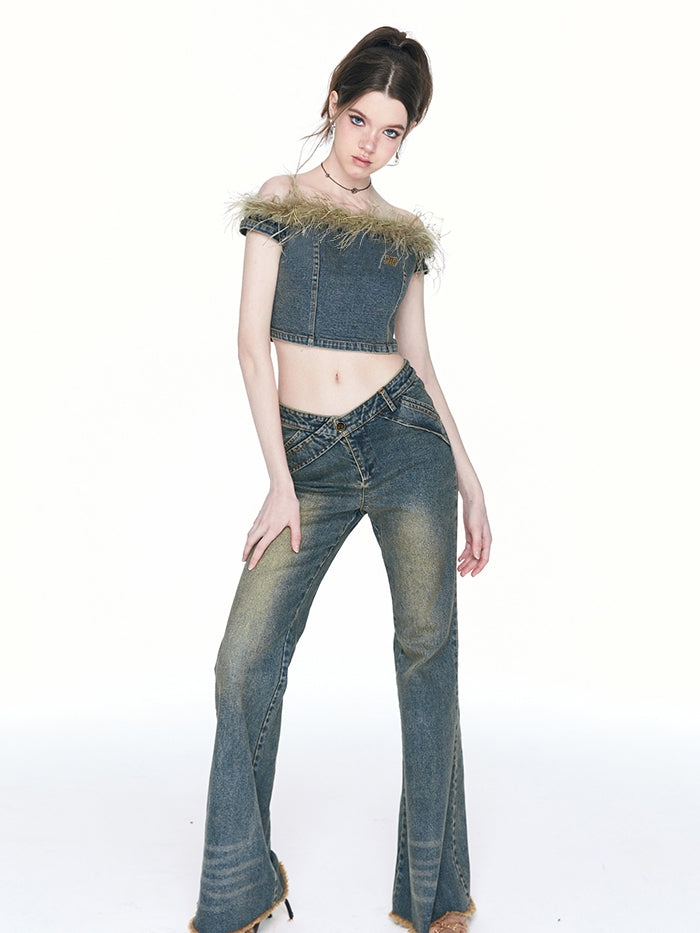 Denim fourrure Tops et pantalons nichi