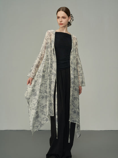 Fleur papillon transparent long-cardigan