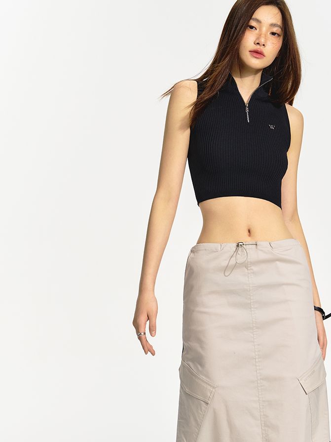 Sleeveless Zip Cropped Summer-Knit