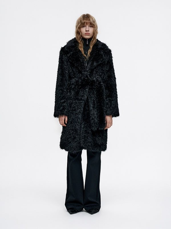 Long Fluffily Retro Plain High-End Plain Boa-Coat