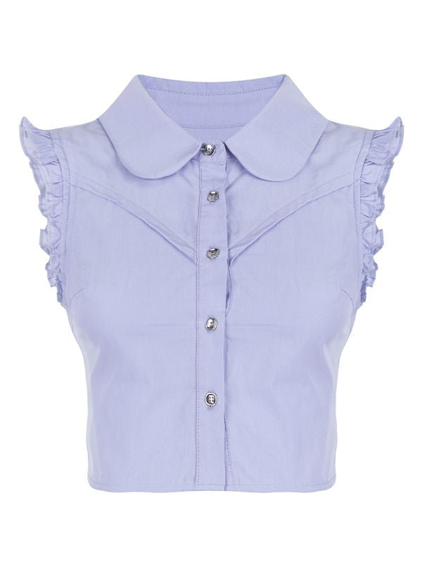 Frill Tiered Cropped Short Blouse &amp; Vest &amp; Skirt