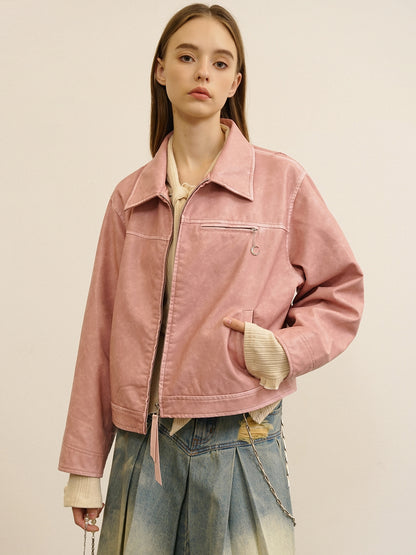 Plain Cute Refreshing  Retro Leather-Jacket