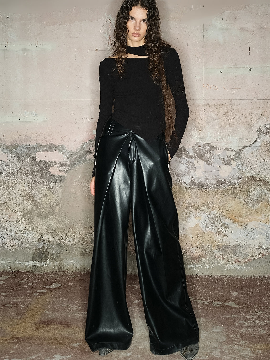 Cool Leather Straight Wide-Pants