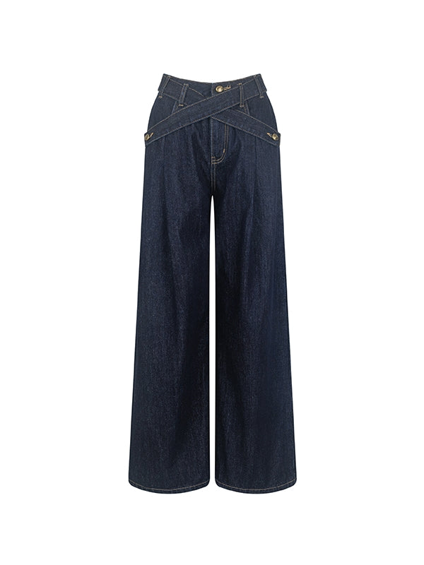 Verblasste Vintage Strait Lose Denim Wide-Hosen