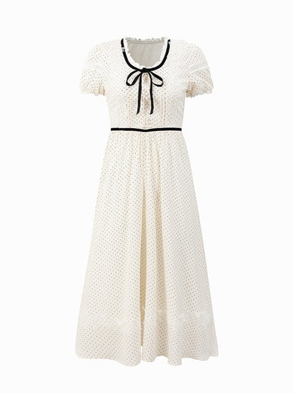 Girly Dot Lace Long Retro Ribbon Dress