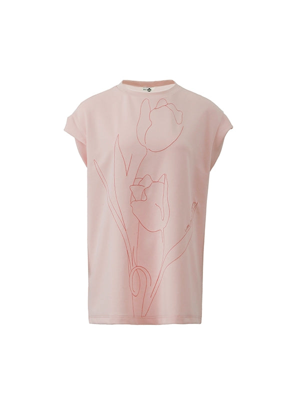 Oversize Embroidery Tulip Retro T-Shirt