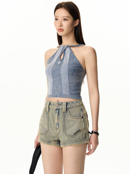 Nichi Tight Cropped Casual Summer-Knit Tops