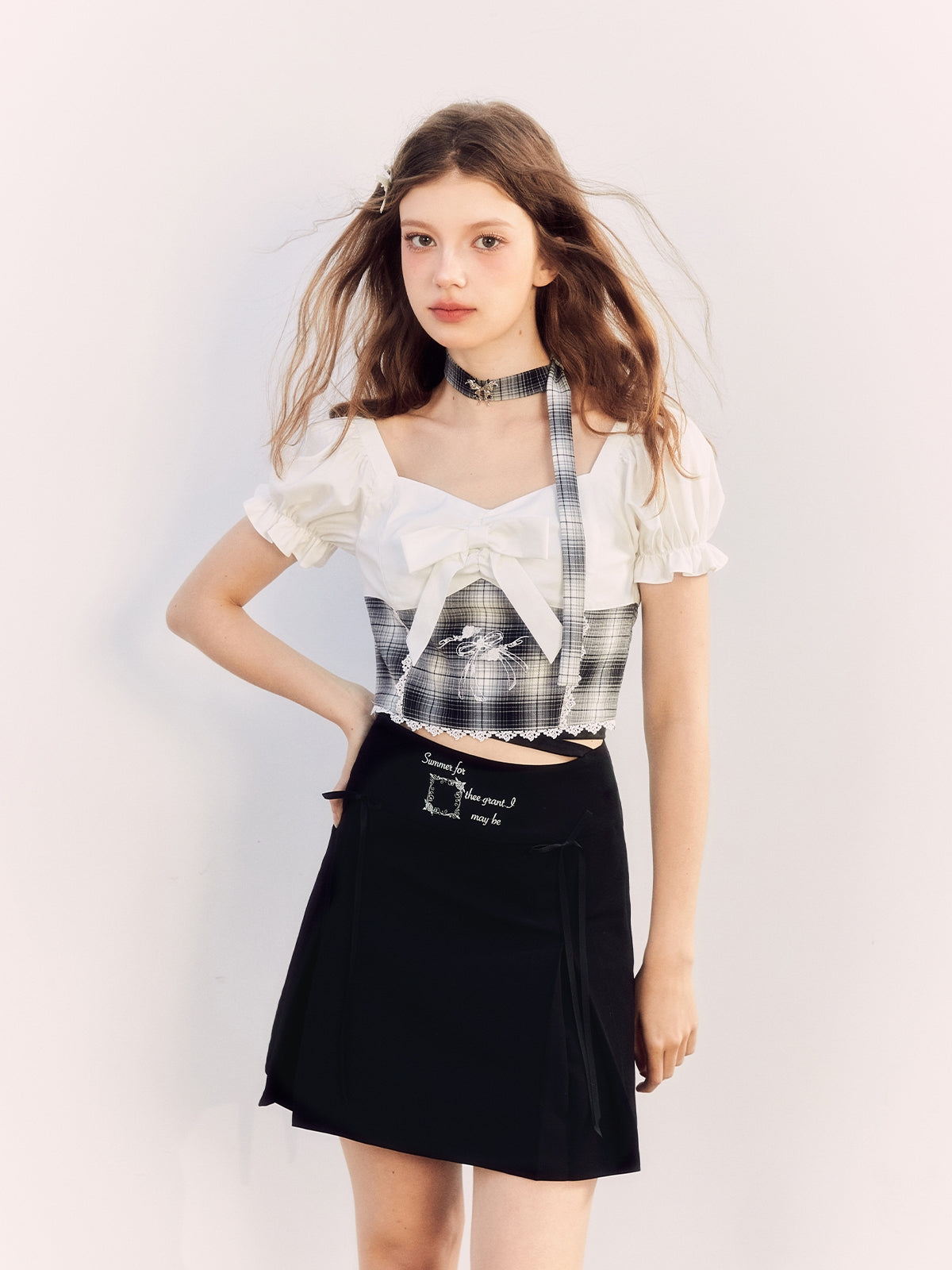 Checked Lace Ribbon Girly Blouse&Mini-Skirt – ARCANA ARCHIVE