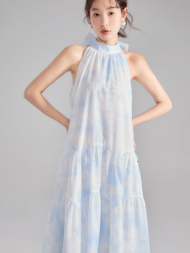 Tie-Dye Pale-Tone Back-Ribbon Arrange Long One-Piece