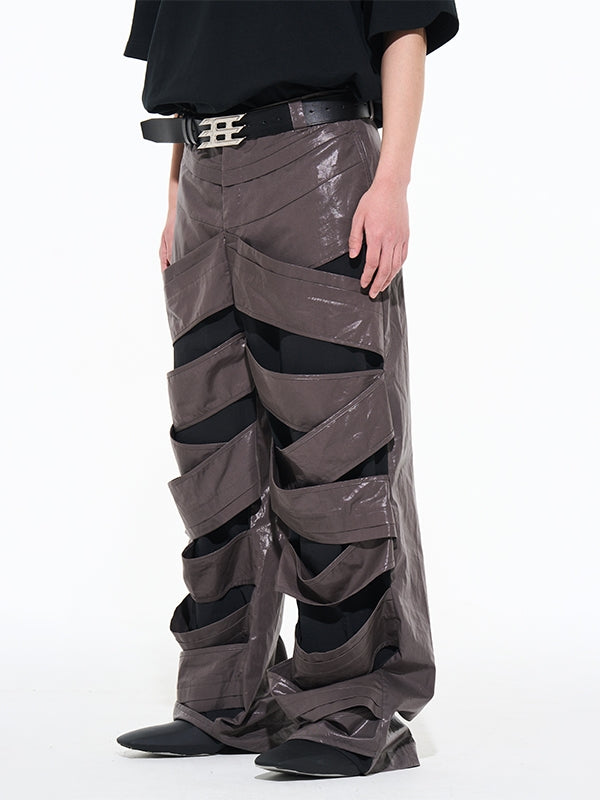 Nichi Unique Leather Wide Cut Wrap Pants