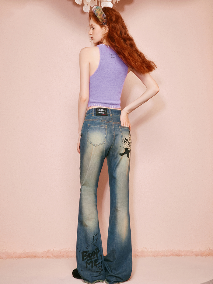 Betty Denim Casual Faded Straight Flare-Pants