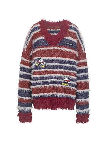 Badge V-Ausschnitt Flauscher Grenze Casual Oversize Oversize Mohair-Knit