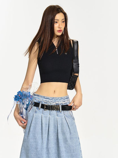 Sleeveless Zip Cropped Summer-Knit