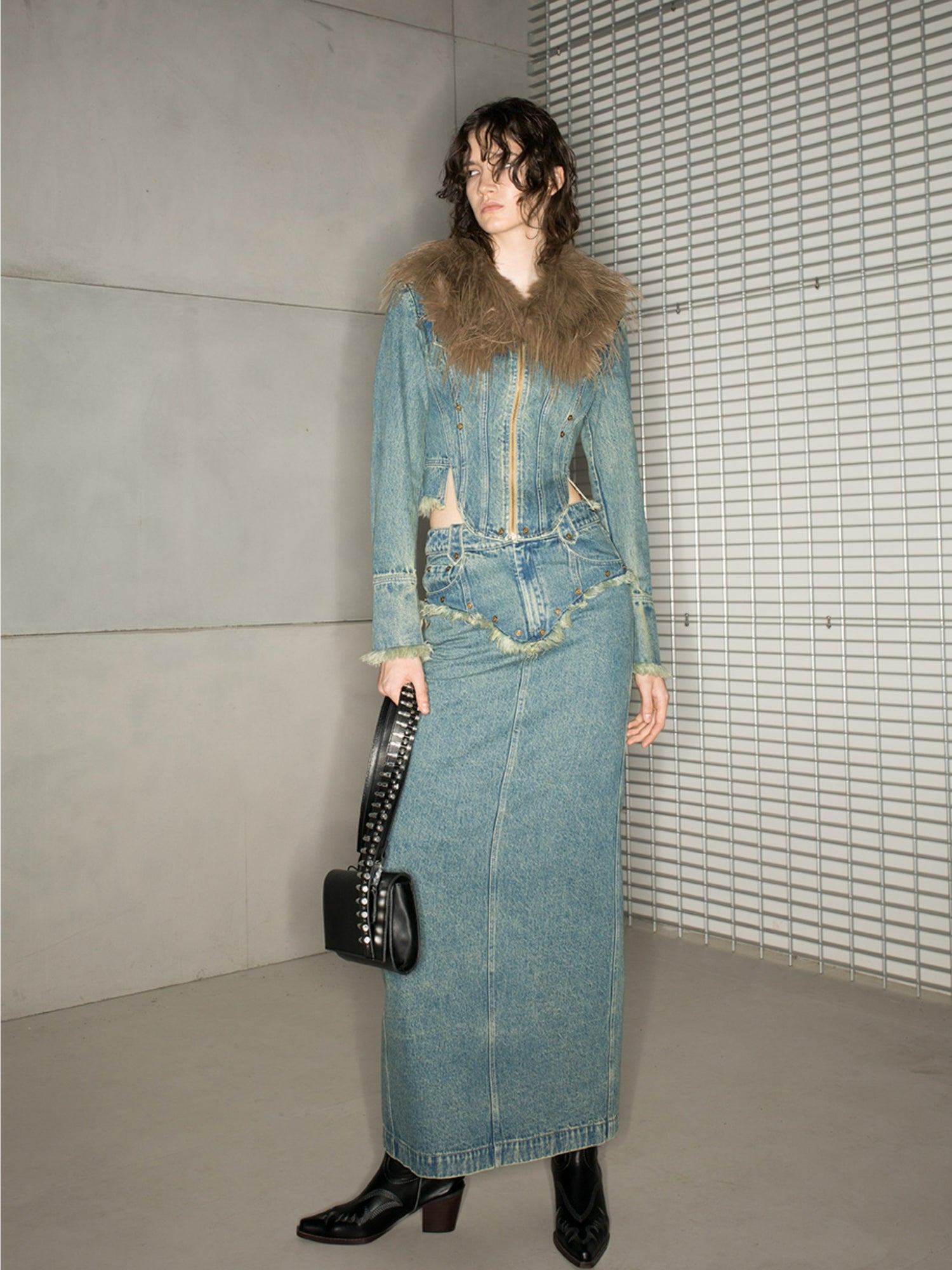 Denim Tassel Nichi Set-Up Tops&amp;Long-Skirt