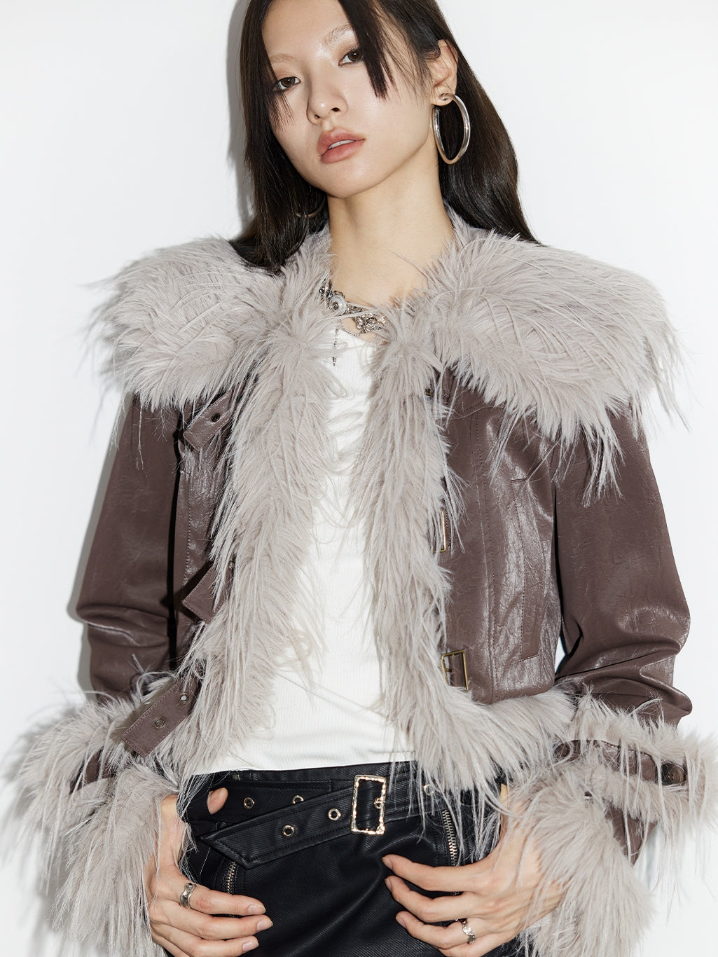 Leather Long-Fur High-End Nichi Short  Jacket