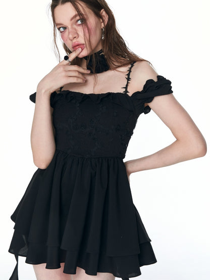 2Way Ruffle Tiered Embroidery Mini-One-Piece