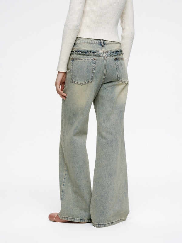 Flare Pale-Color Loose Casual Bell-Bottom Denim-Pants