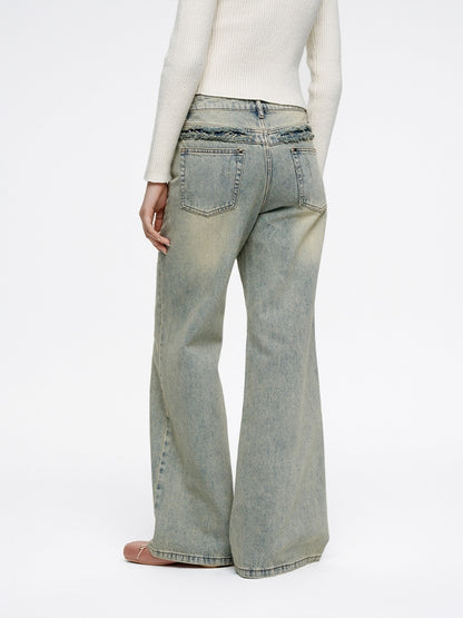 Flare Pale-Color Loose Casual Bell-Bottom Denim-Pants