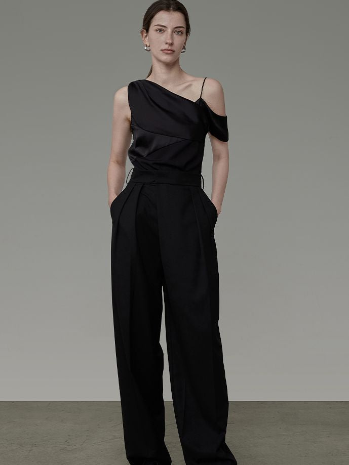 ASIMMETRY ONE-SHOULDER CIFFON DRAPE CLASSY TOPS