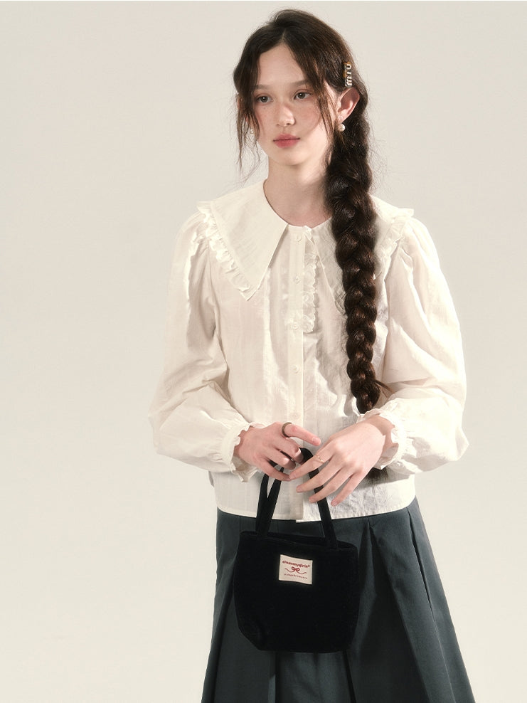 Natural Girly Frill Lace Retro Simple Blouse