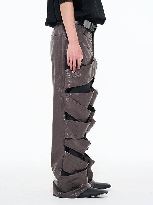 Nichi Unique Leather Wide Cut Wrap Pants