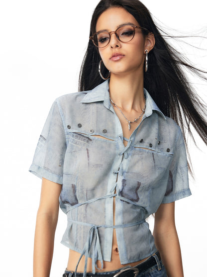 Lace-up Unique Casual Refreshing Croppde Shirt