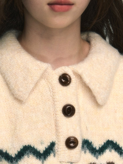 Polo-Neck Nordic Ribbon Knit Sweater