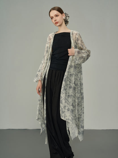 Fleur papillon transparent long-cardigan