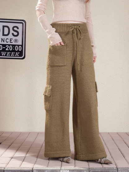 Wool Knit Loose Casual Straight Wide-Pants