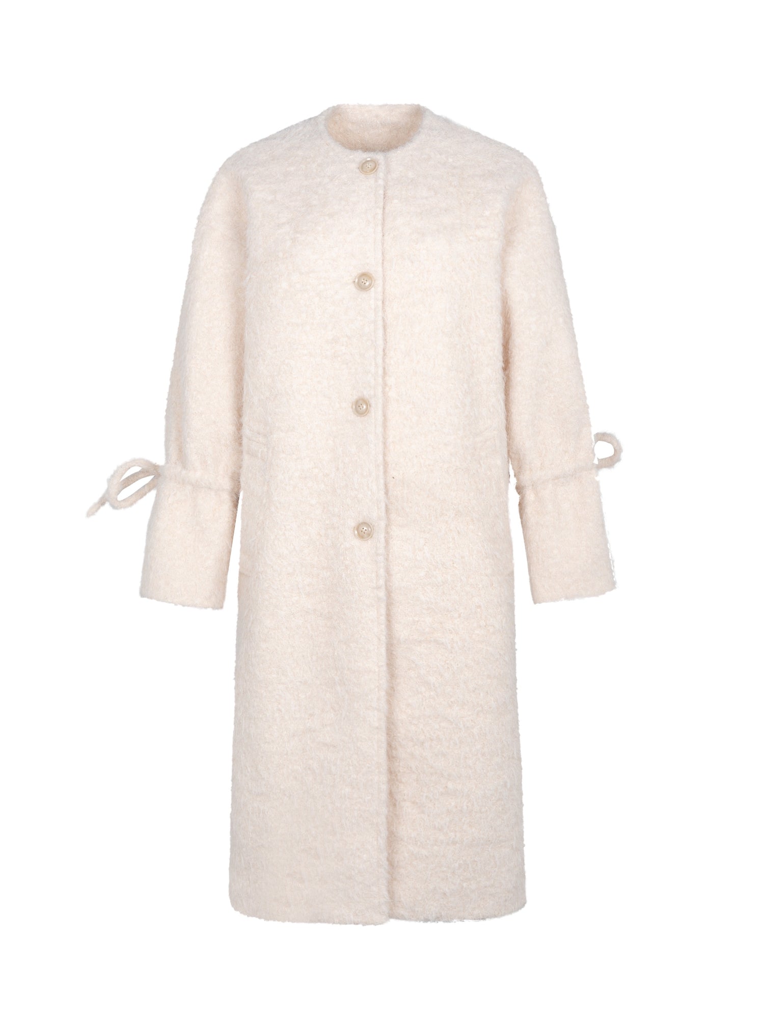 Ribbon Cute No-Collar Plain Simple Boa-Coat