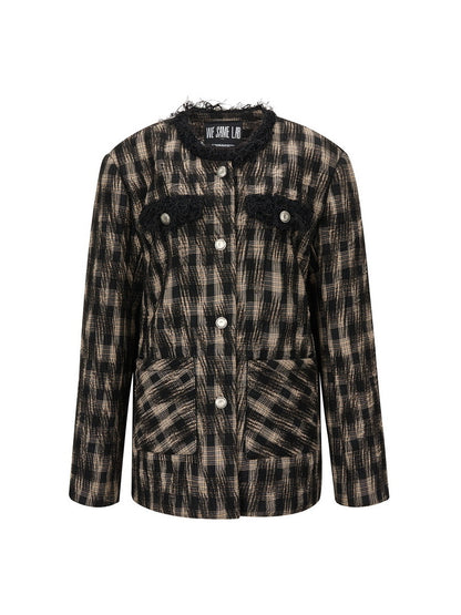 Wool Checked Retro Casual Jacket