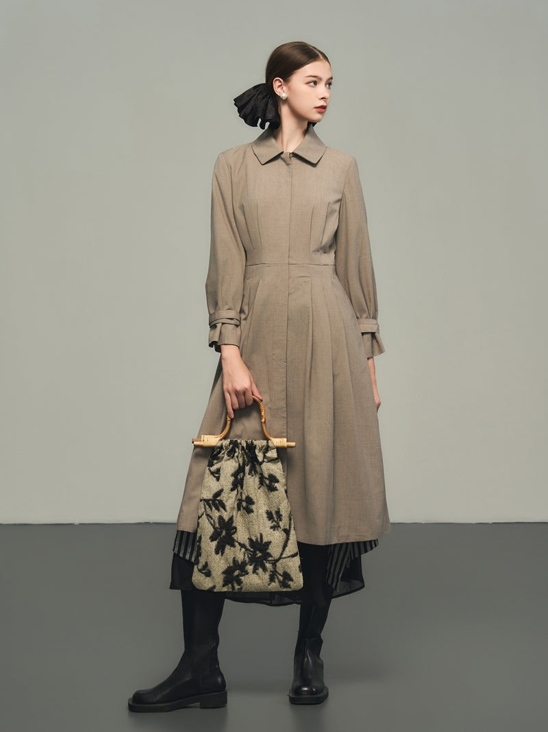 Retro Flare Natural Plain Nichi Long Coat