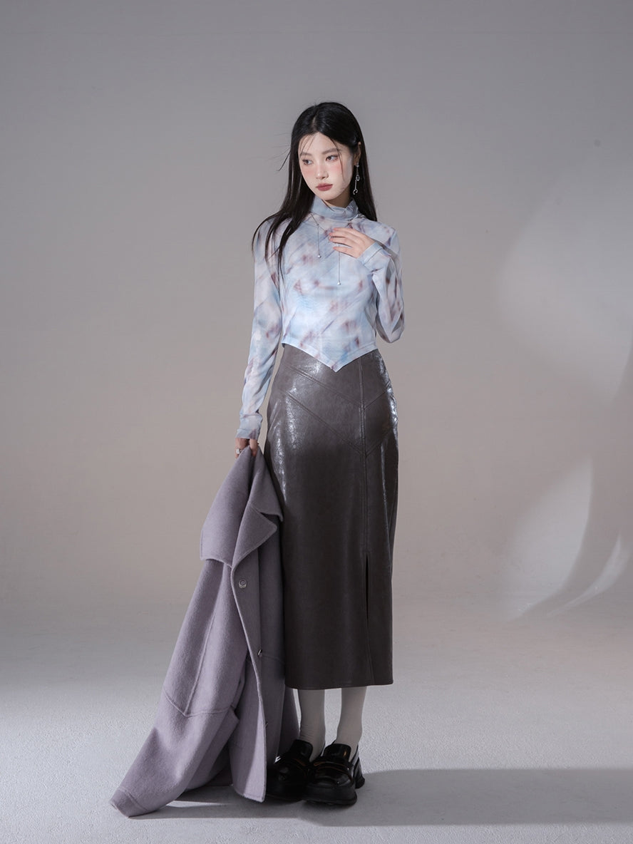 Pencil-Skirt Leather Cool Long-Skirt