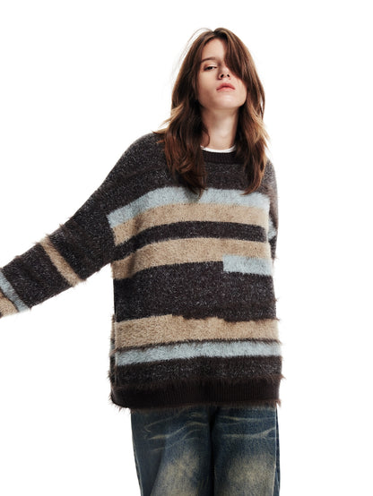 Border Loose Casual Fluffily Knit