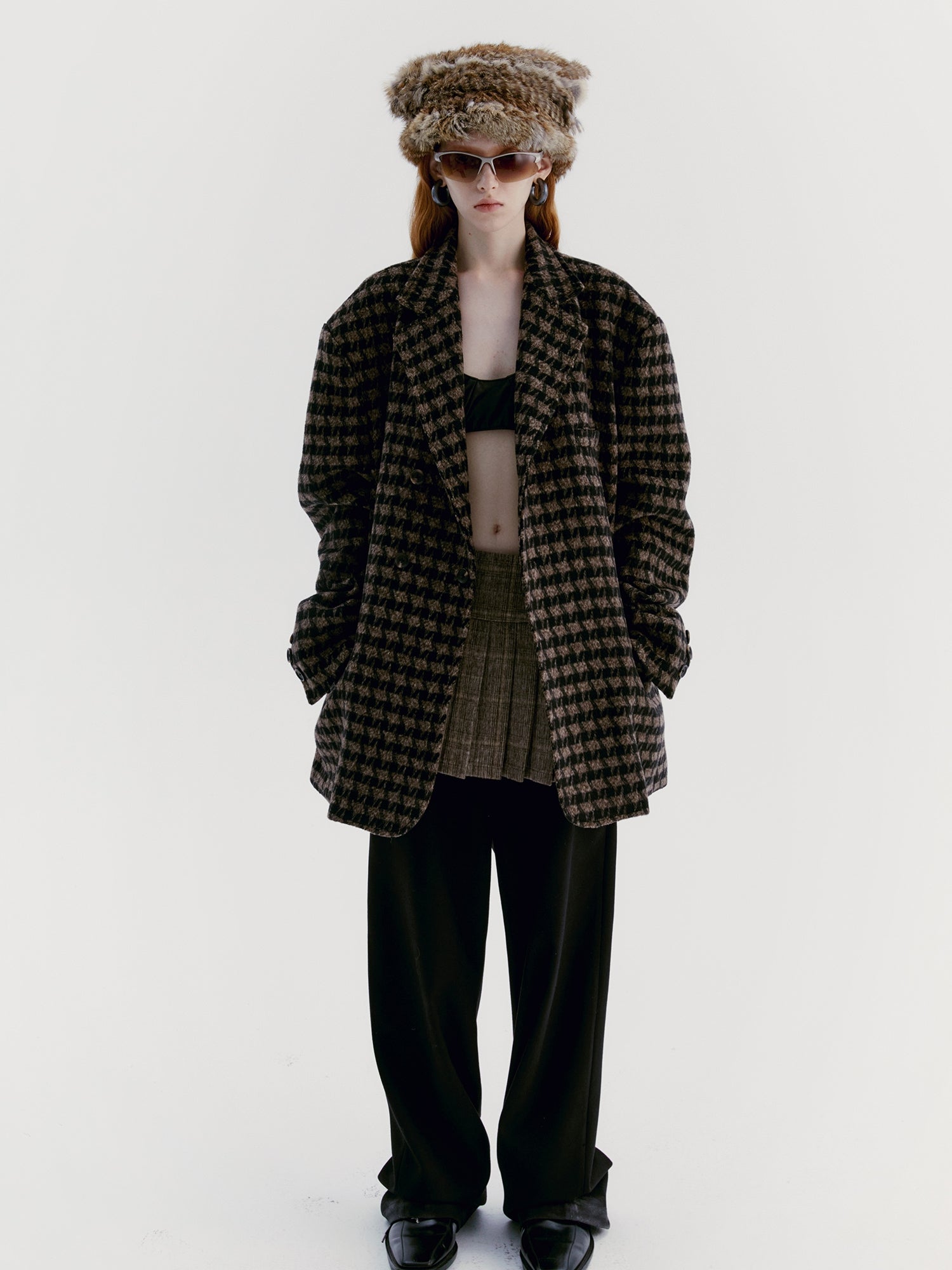 Unisex Jacket＆Pant Wool Checked Retro Set-Up