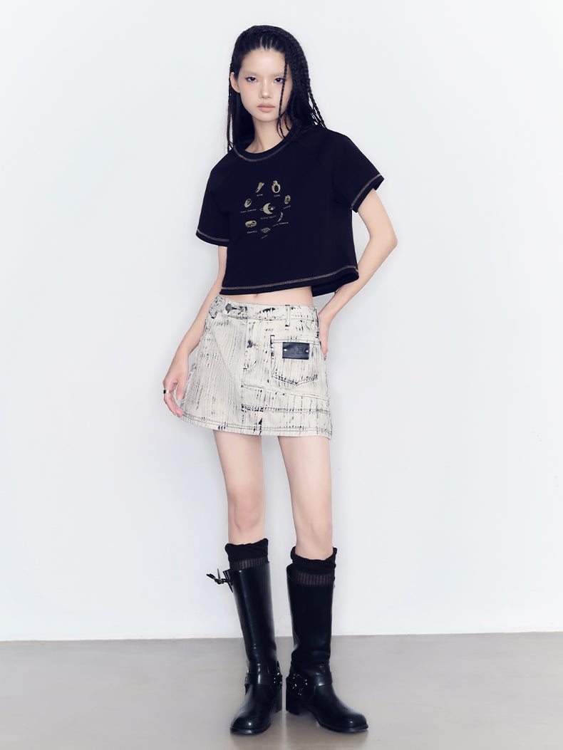 Cropped Stitch Retro Casual T-Shirt