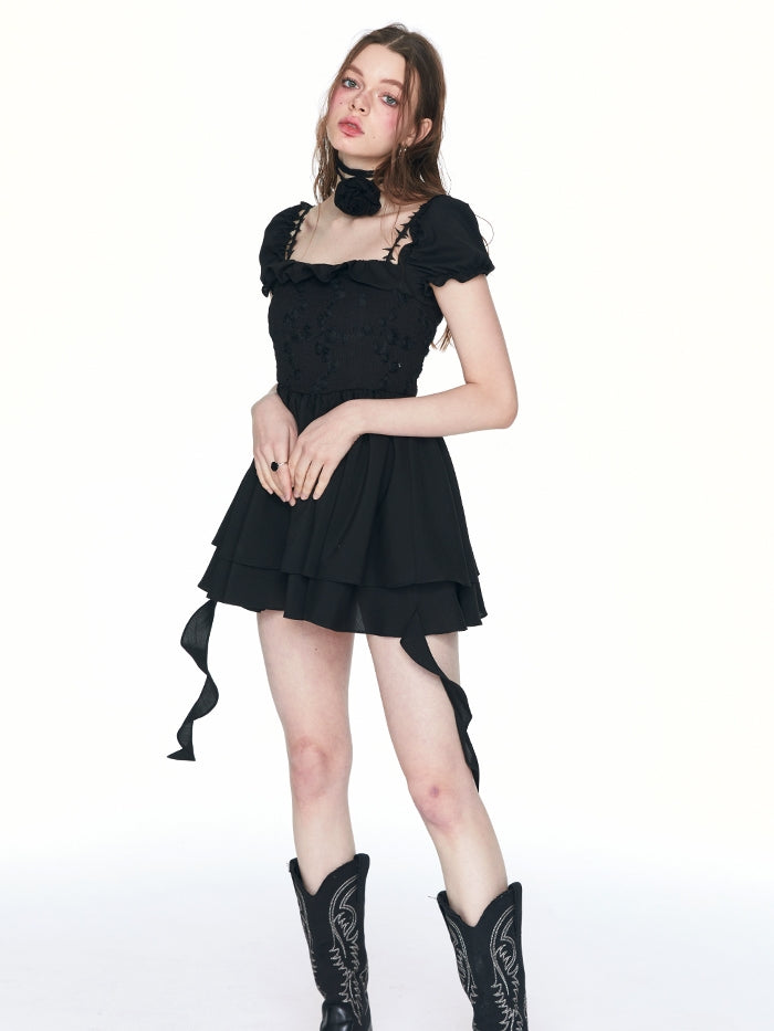 2Way Ruffle Tiered Embroidery Mini-One-Piece