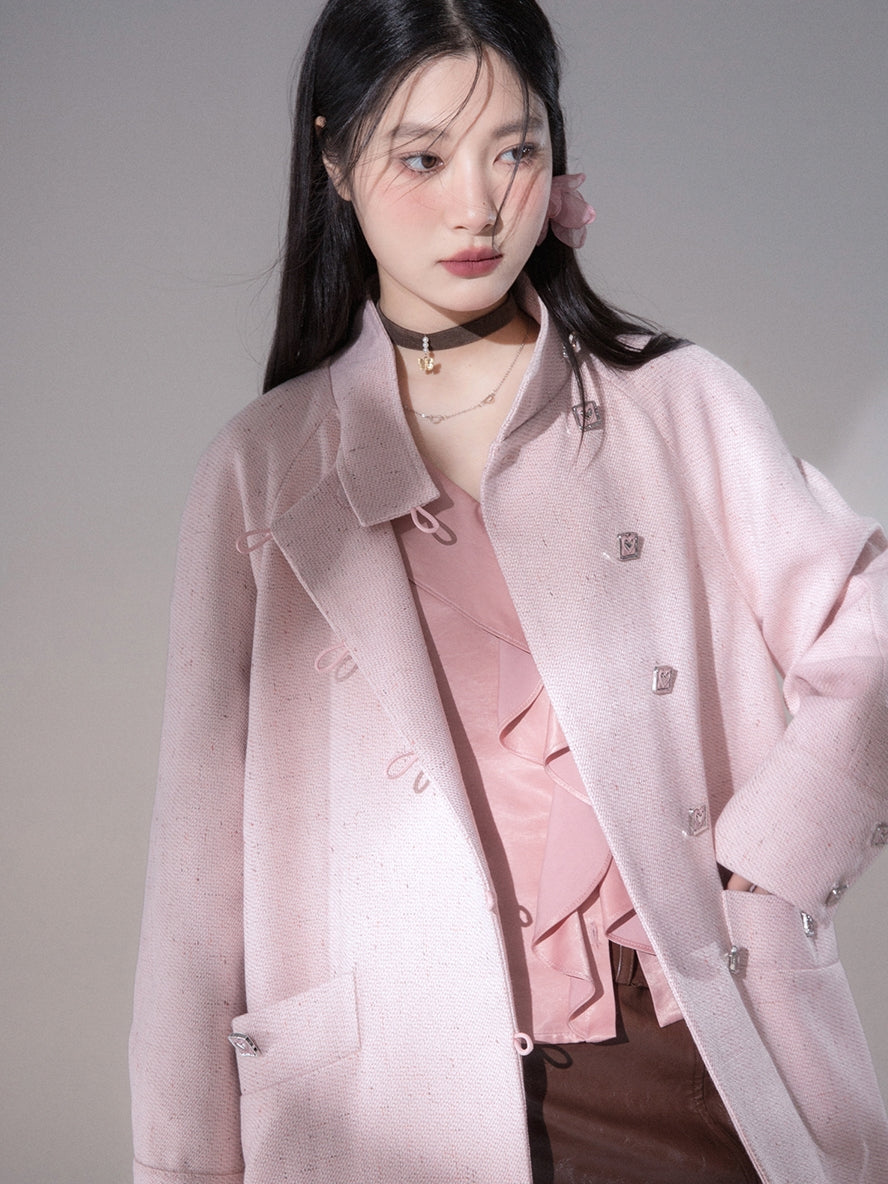 Stand-Collar Bijou Feminine Heart Long-Coat