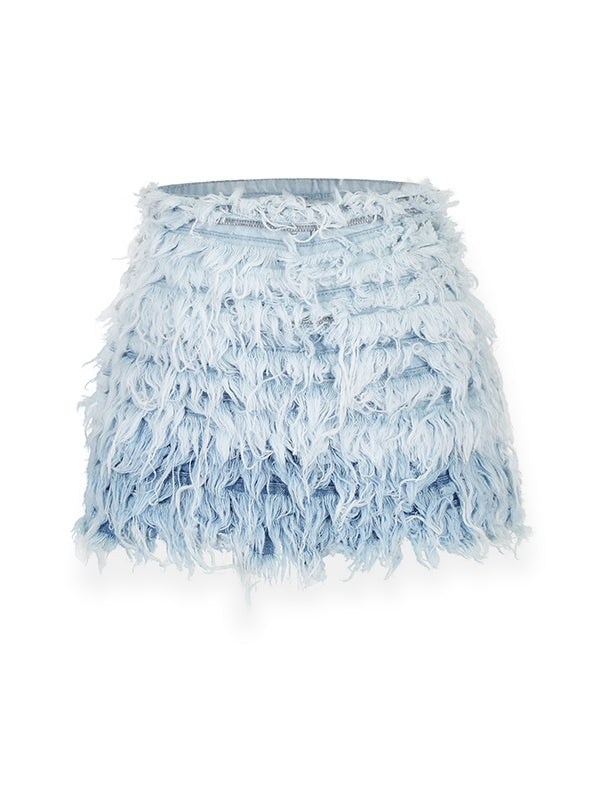 Denim Fur Gradation Nichi Washed Mini-Skirt