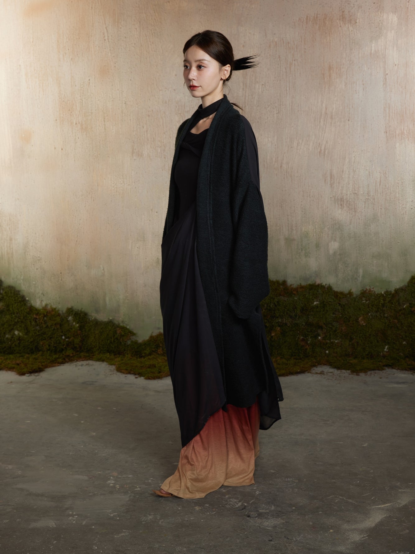 Drape Backopen Thin Plain Nichi Long-Cardigan