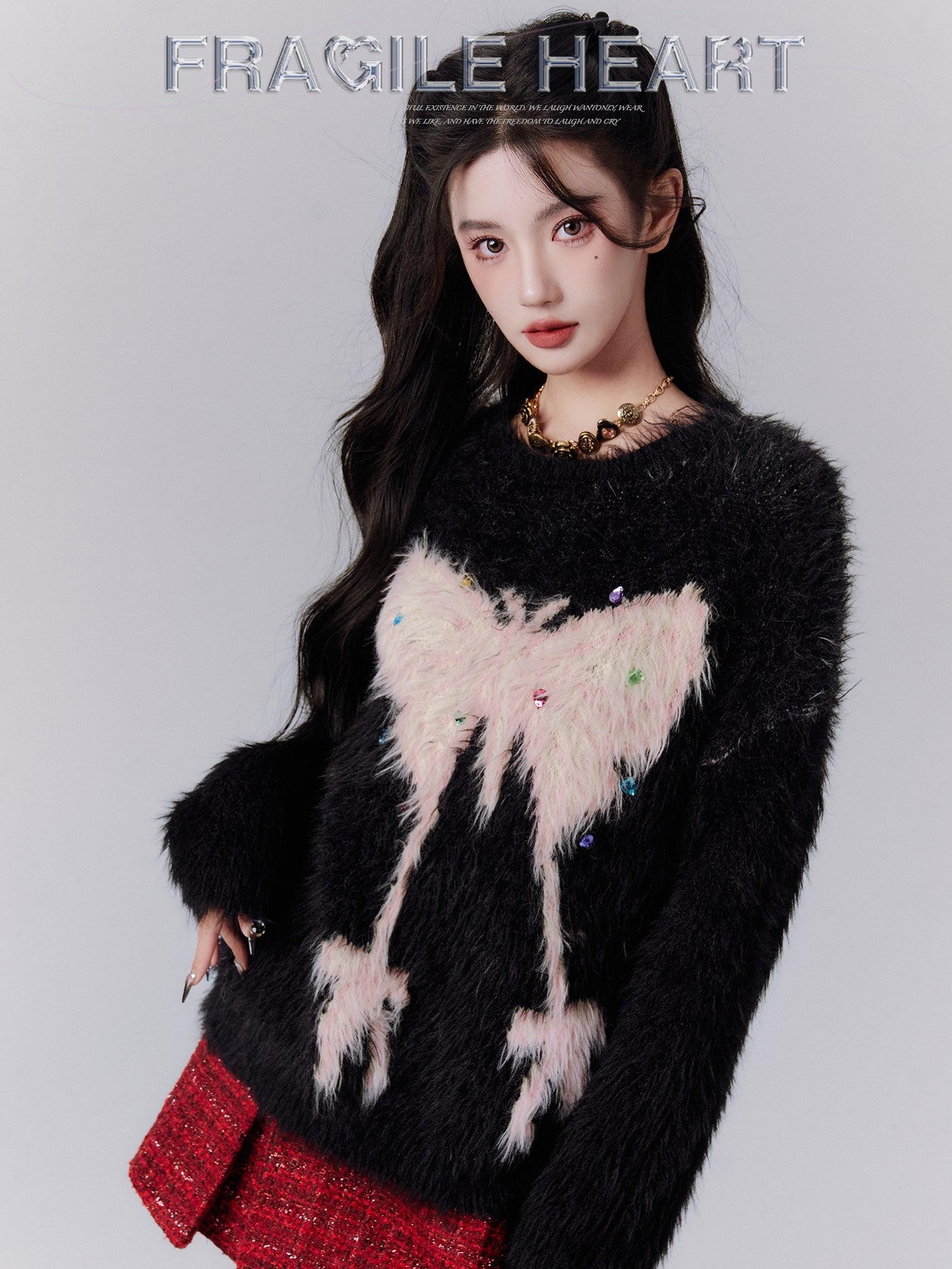 Butterfly Modern Fluffily Round-Neck Chic Bijou Rhinestone Mohair-Knit